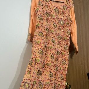 Pakistani and Indian Peach fancy kameez and pajama